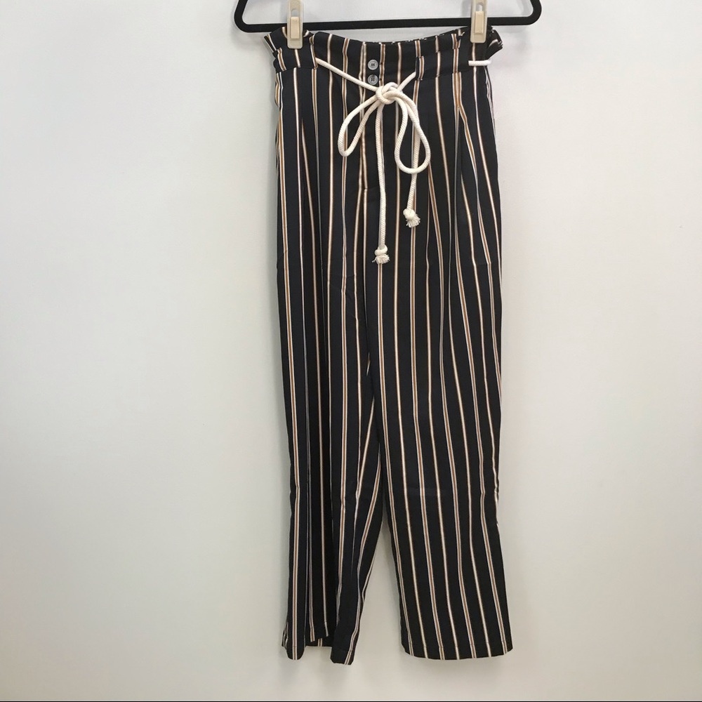 Striped black tie capris